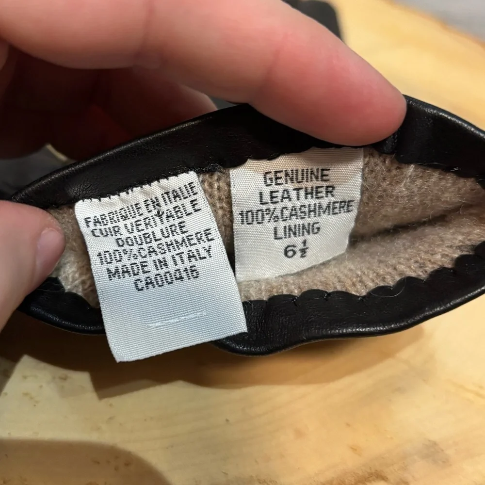 Lovely Vintage black leather cashmere lined gloves - size 6.5, made in Italy - Picture 3 of 4